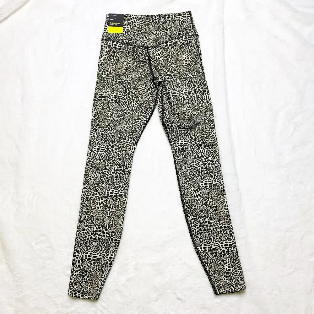 NIKE One Leopard Tights Black/Beige Animal Print Leggings NEW w Tags size XS